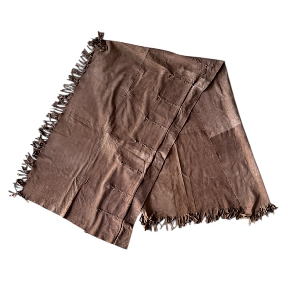 Marianne Vanderwilt Leather Suede Jumpsuit Brown Tan Halter Pants Fringe Wrap - Picture 3 of 15